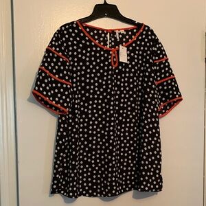 Cato Black and White Polka Dot Blouse with Red Trim